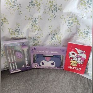 NWT The Creme Shop X Kuromi Eye Mask and Makeup Brush Set with Notes Notebook